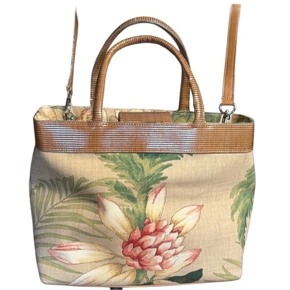 Carolee Handbags - Carolee exotic cream tan palm floral fronds satchel crossbody brown purse bag